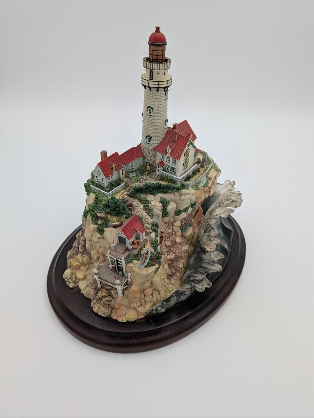 Lenox Light at Land’s End w/ Waves Collection Island Lighthouse 1998 Wood Base